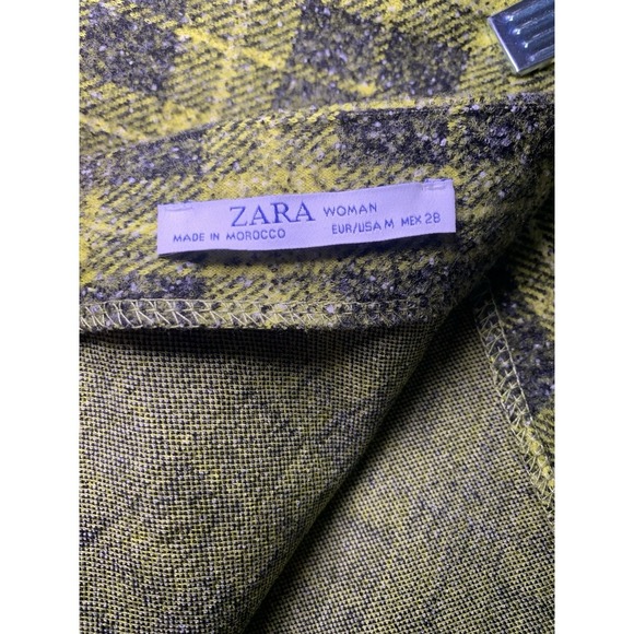 Zara Women's Mini Skirt M Yellow Black Plaid Checkered Short Mini 90s Clueless - Picture 5 of 7